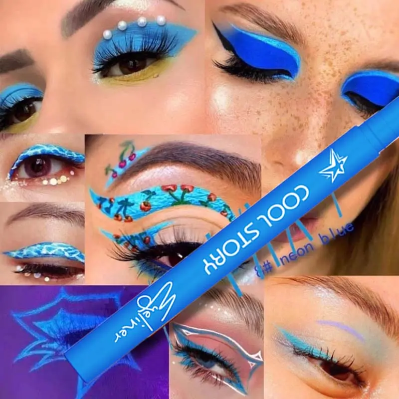12 Color UV Fluorescent Eyeliner Gel Pen Waterproof Quick Drying Neon Colorful Eyeliner White Blue Purple Music Party Eye Makeup