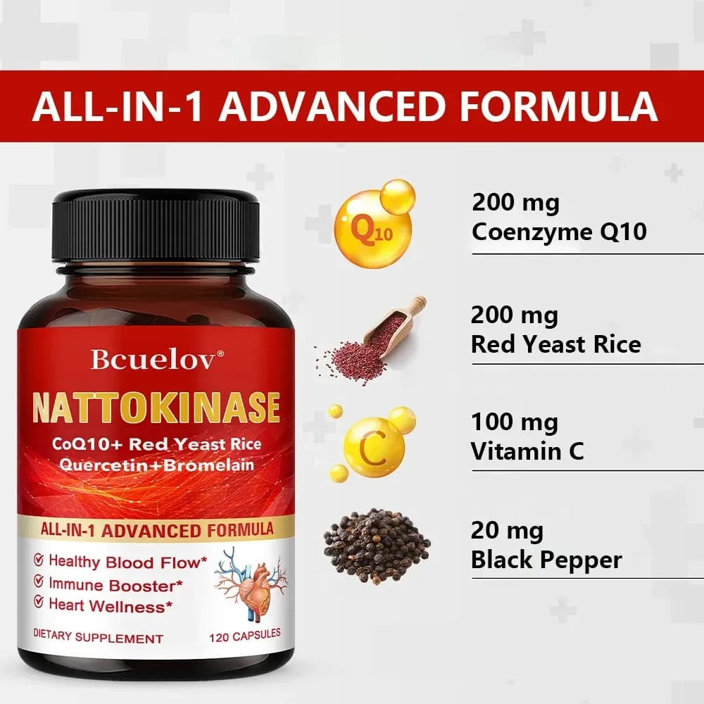 Red Yeast Rice Capsules - with CoQ10 Benefits Cardiovascular Blood Circulation Heart Health and Energy Production