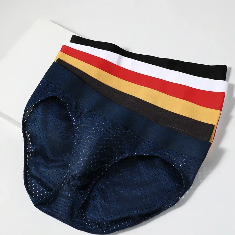 Ice Silk Sexy Underwear Men's Low-Waist Antibacterial Briefs Summer Thin Mesh Breathable Shorts Boys' Underwear