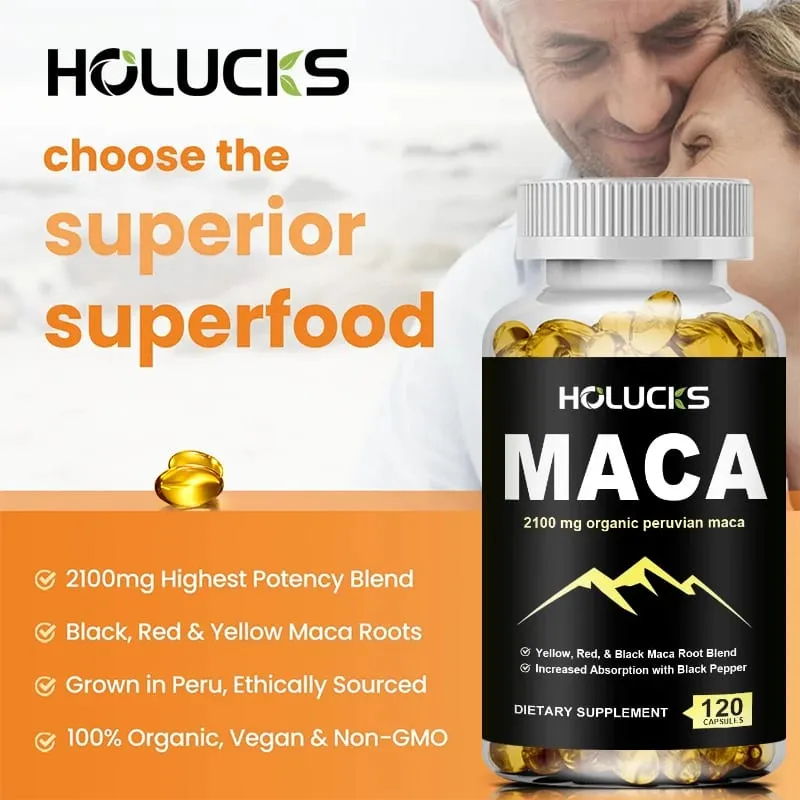 Organic Maca Root Capsules 2100mg with Black Pepper Supports Energy Endurance Mood Reproductive Health & Vitality