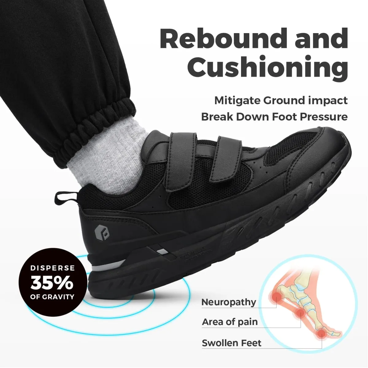 FitVille Diabetic Shoes for Men Extra Wide Width Adjustable Closure Walking Shoes Slip-on Sneakers for Foot Pain Relief Swollen — image 4