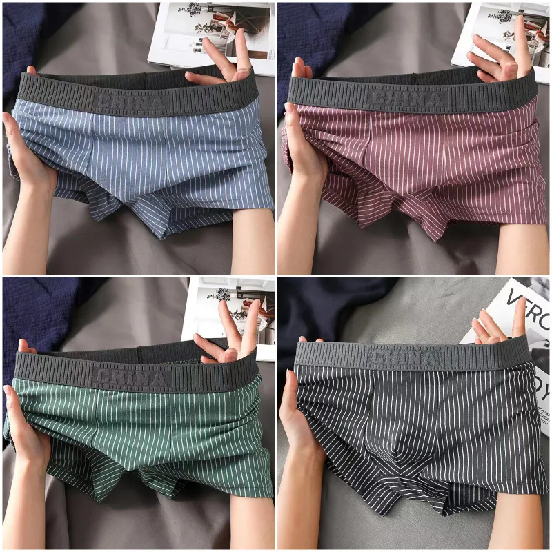 4Pcs Boxer Shorts Men's Underwear Sexy Panties Cotton Boxers Striped Underpants Male Shorts U Convex Lingerie Plus Size L-6XL