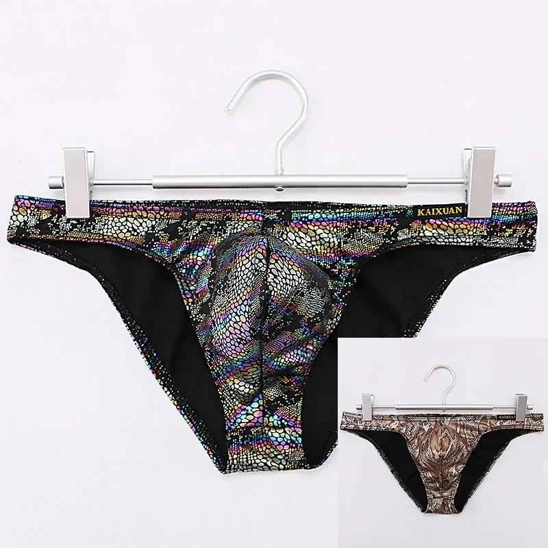 Mens Snake Skin Patterned Briefs with Sexy Bulge Pouch Bikini Underwear Comfortable Underpants by WANGJIANG Brand