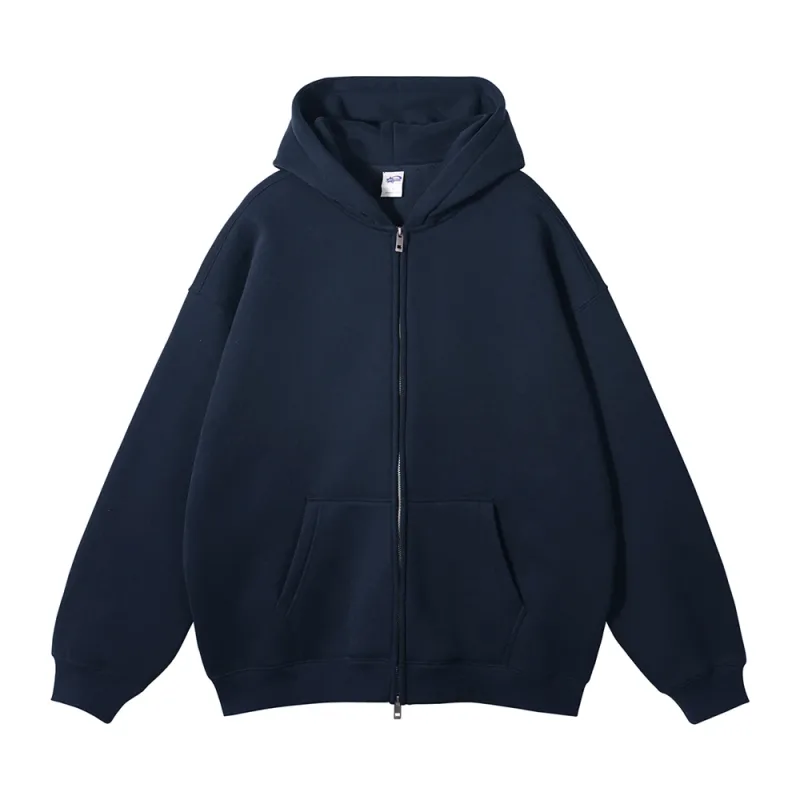 New Men Double Headed Zipper Fleece Hoodies Unisex Loose Basic Solid Warm Hooded Sweatshirts Coats For Winter HY0633