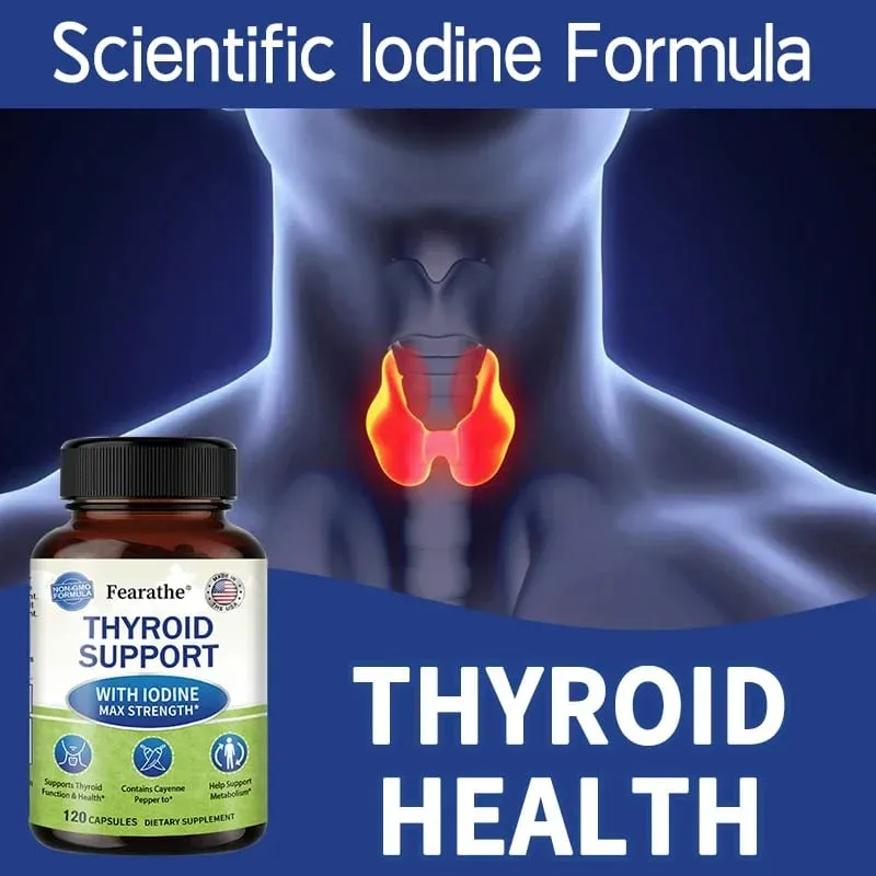 Maximum Strength Iodine Capsules - Thyroid Support Supplement Helps Metabolism For Thyroid Function and Health