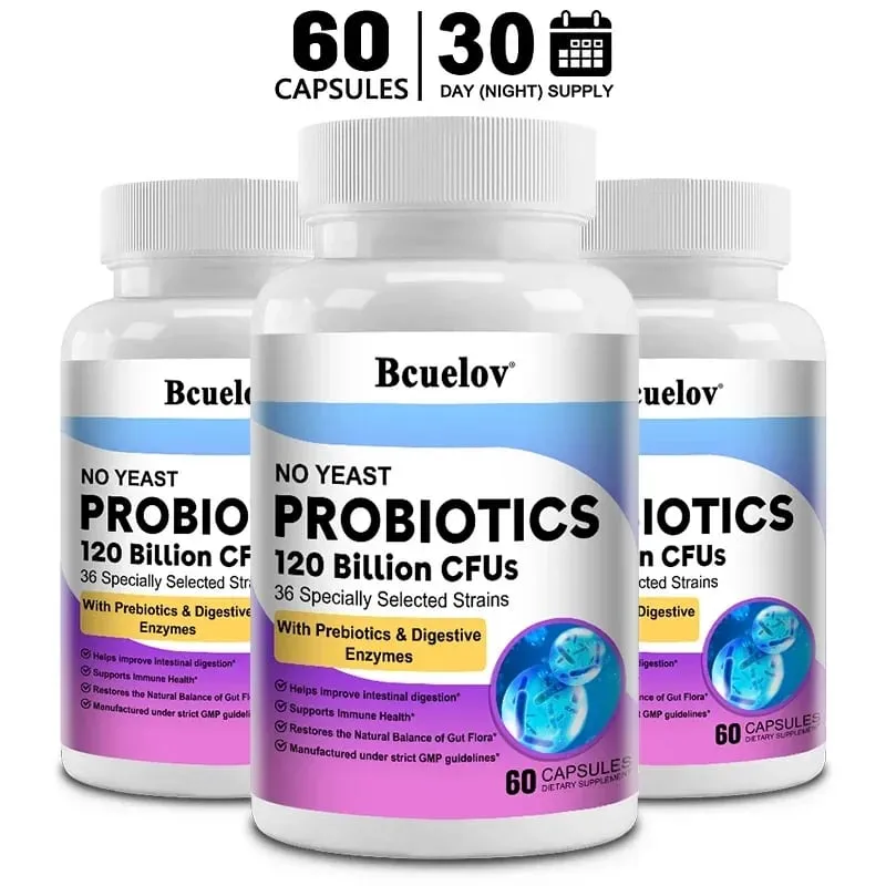 Probiotics 120 Billion CFU 36 Strains Contains Prebiotics and Digestive Enzymes for Digestion and Immune Support Vegan Non-GMO