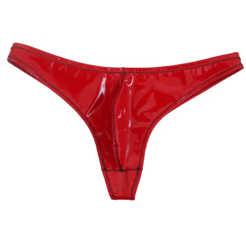 Pria Seksi Ukuran Besar Lateks PVC Mengkilap Panas Pendek Cembung U Kantong G-string Pakaian Dalam Modis Celana Ketat Lingeries PU Celana Panggung — image 10
