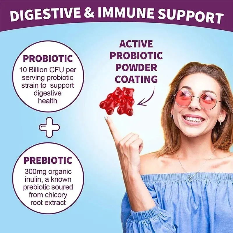 Probiotic Gummies - Contains Apple Cider Vinegar Which Aids Digestion Boosts Immunity and Relieves Constipation and Bloating