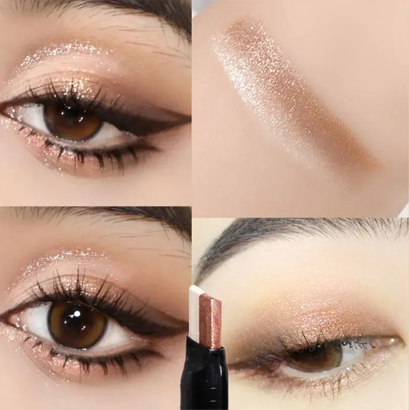 Glitter Double Color Gradient Eyeshadow Stick Pencil Two Tone Shimmer Metallic Lazy Eye Shadow Pen Waterproof 2 in 1 Eye Makeup — image 8