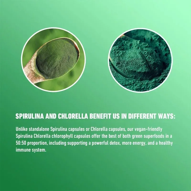 Spirulina Chlorella Capsules - Υποστηρίζει την υγεία του καρδιαγγειακού και του ανοσοποιητικού συστήματος Ισχυρό αντιοξειδωτικό