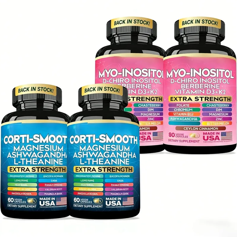 Cortisol & Myo-Inositol Supplement Bundle Soothe & Smooth Bundle 13-in-1 Cortisol Balance Magnesium Ashwagandha L-Theanine