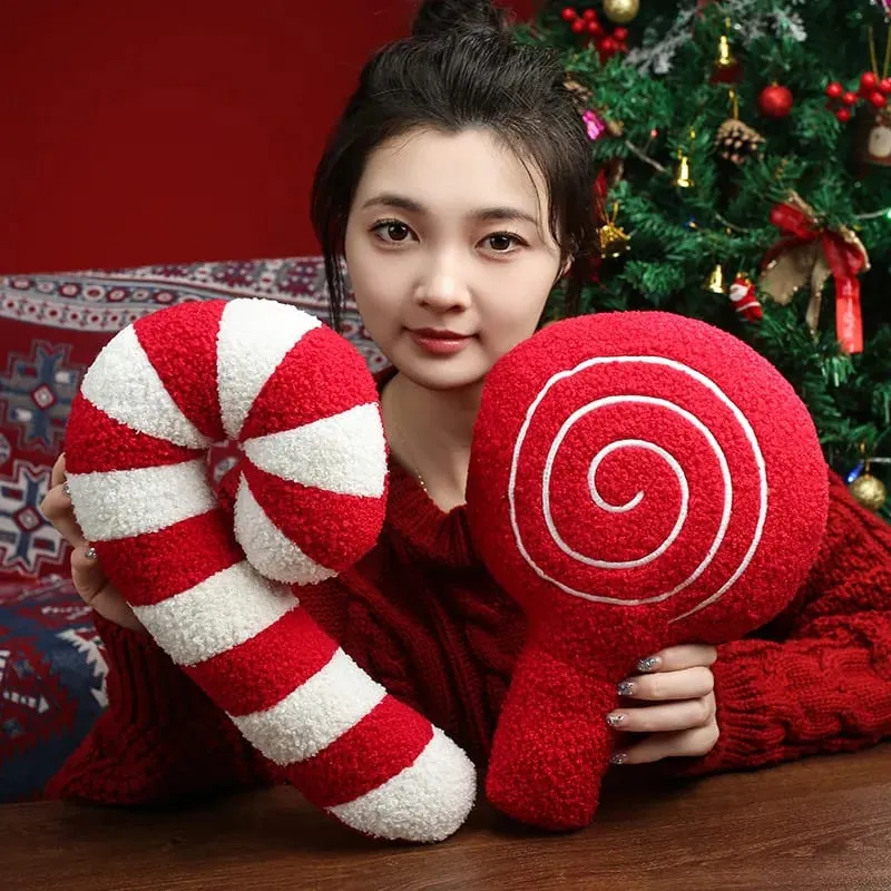Classic Christmas Series Throw Pillow Candy Lollipop Snowflake Xmas Scepter Balls Doll Soft Sofa Cushion Festival Home Decor