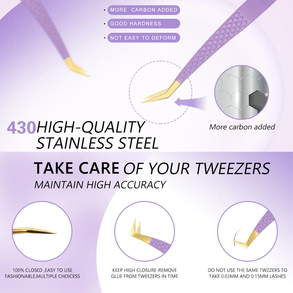 Eyelashes Tweezers Stainless Steel Superhard Tweezers High Precision Anti-static Tweezers For Eyelash Extensions Tools