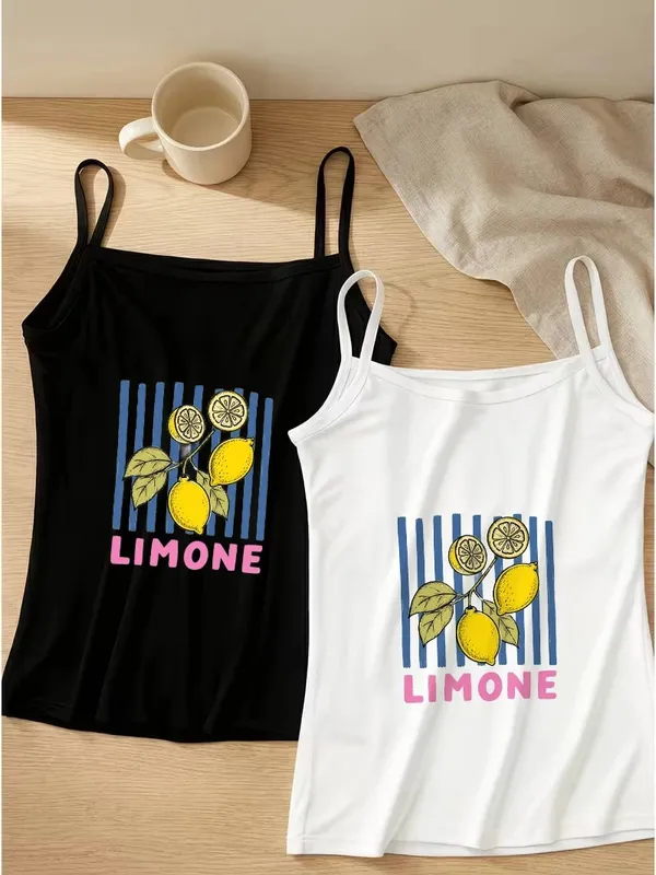 Limone Stripe Lemon Cami Tanks Set Yello