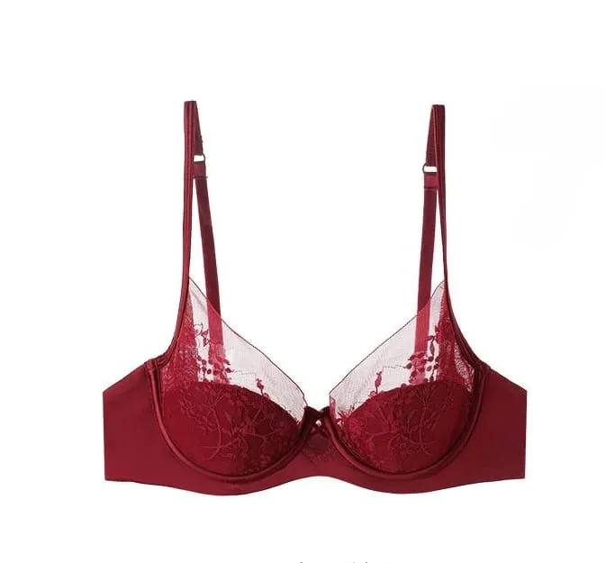 Set Lingerie Renda dan Satin Gaya Perancis, Bra Tali Dapat Disesuaikan & Bantalan Tipis Kawat Lembut Nyaman Pakaian Dalam Anak Perempuan Muslim