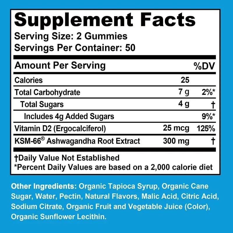 Ashwagandha Gummies - Relieve Stress Enhance Memory Focus Promote Immune and Nervous System Health and Metabolism