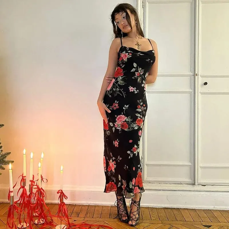 Flores imprimir vestidos de cinta de espaguete feminino temperamento pacote hip bodycon vestido longo moda sexy sem costas senhora magro vestidos