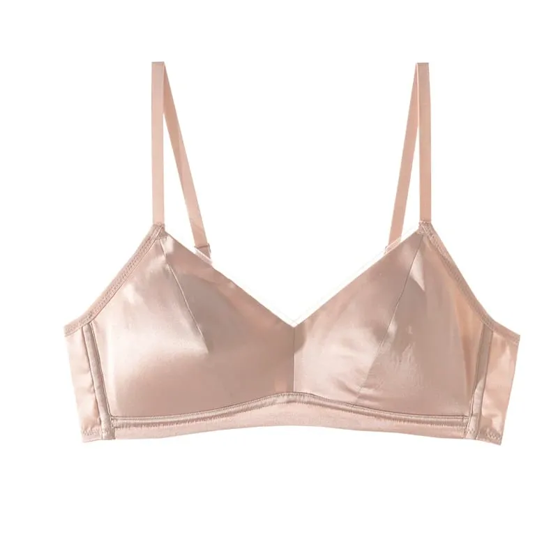 SuyaDream Women Silk Bra Set 93%Silk 7%Spandex Thin Mold Cup Wire Free Underwears 2023 Comfortable Intimates White Black