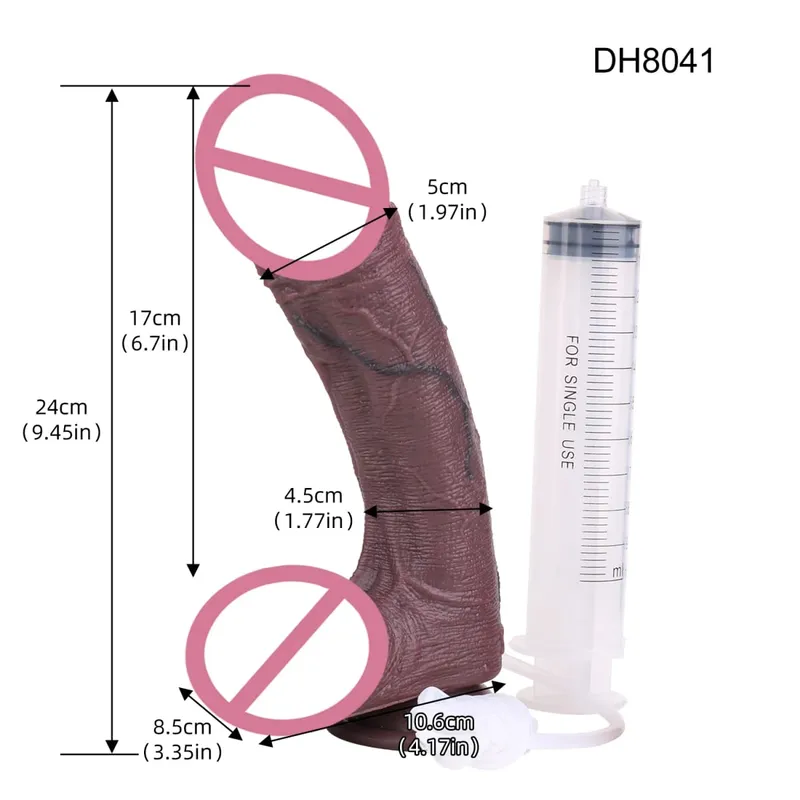 Silicone Lifelike Double Layers Ejaculating Penis Squirting Long Dildo With Sucker Anal Sex Toys For Men Women Masturbator