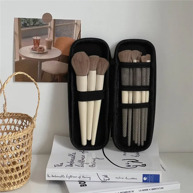 1pc Black Cosmetic Bag Waterproof Double Zipper Makeup Brushes Case Women Storage Bags Portable Travel Brush Holder Makeup Case