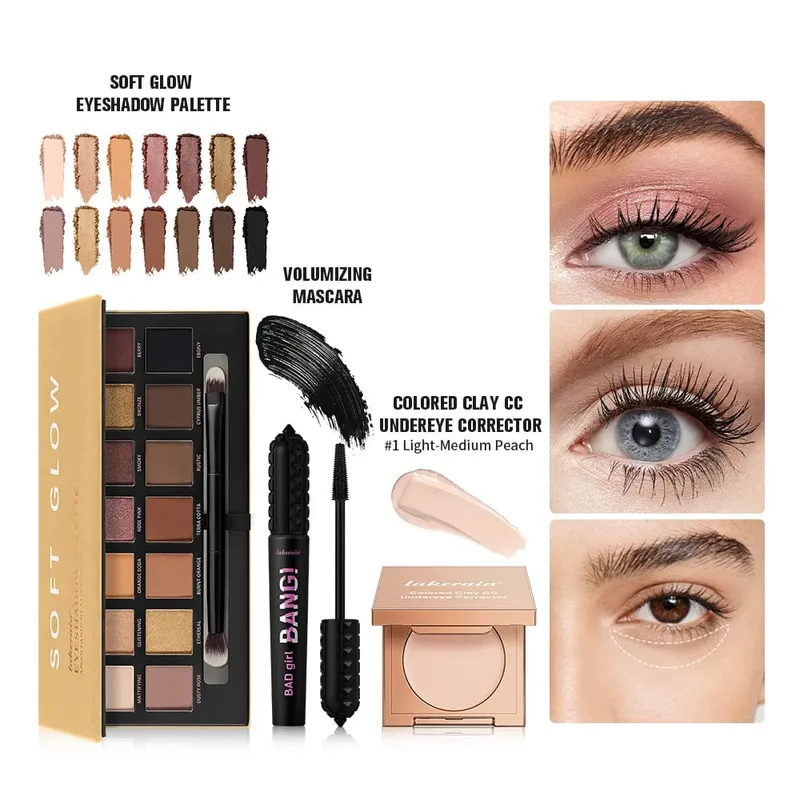 3ks/set CC Full Coverage Color Corrector Glow Palety očních stínů Volumizing Mascara Lasting Beauty Eyes Makeup Kit — image 2