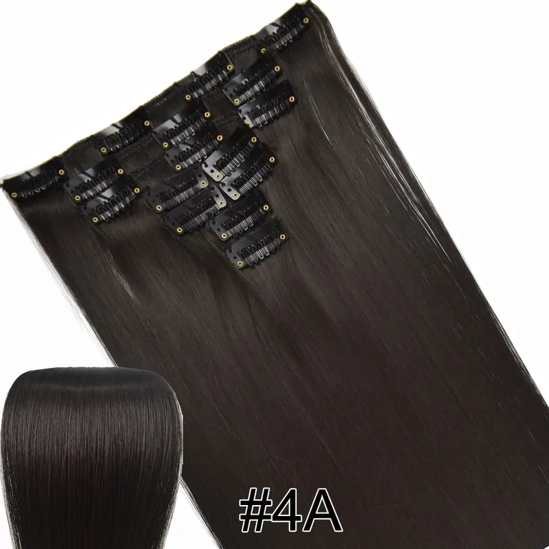 Synthetic Hair Fiber Heat Resistant130gr Straight clip in Hair Extensions 7006