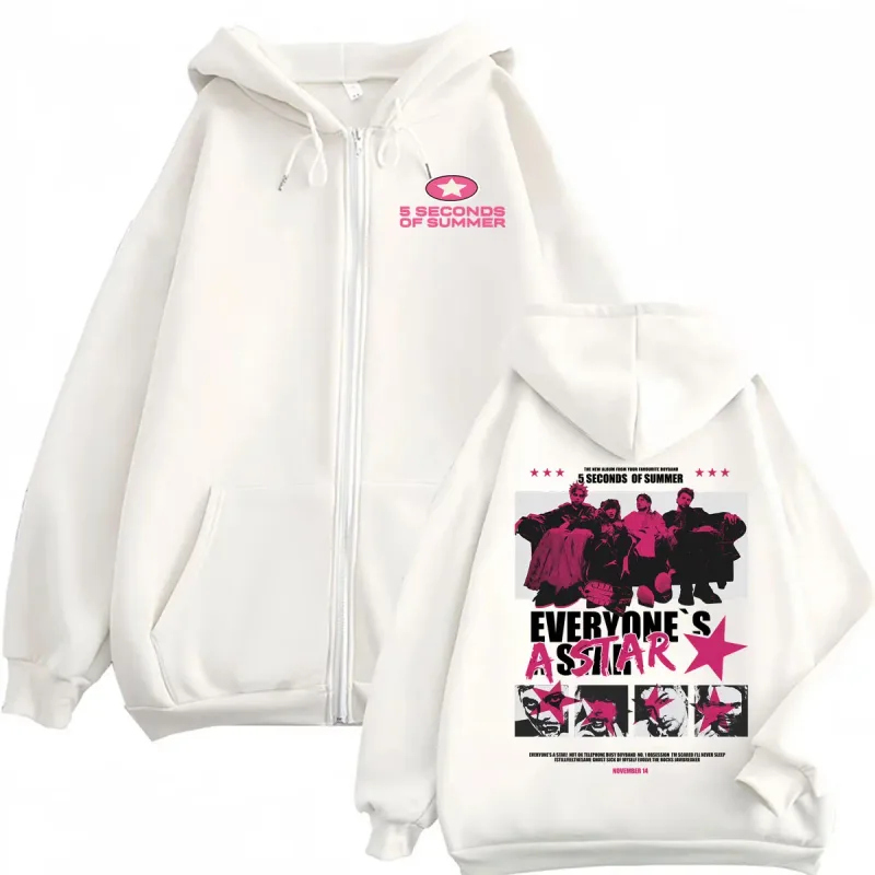 5 Seconds of Summer Everyone's A Star 2026 World Tour Zipper Hoodies Mantel Männer Frauen Harajuku Hip Hop Rock Punk Jacke Sweatshirt