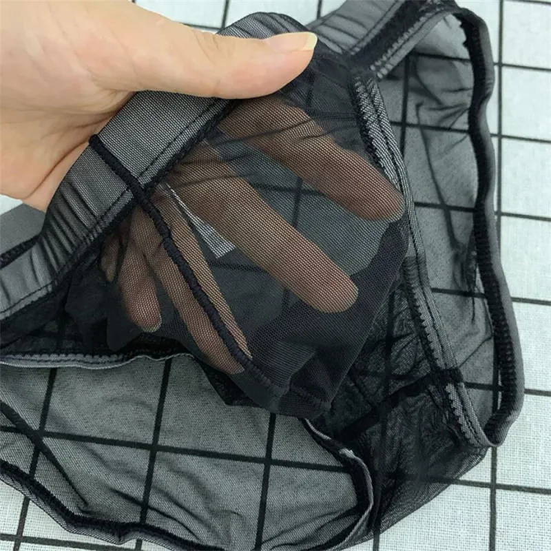 Ultra-thin Sexy Mesh Fully Transparent Men Briefs Panties See Through Underwear Quick Dry Male Underpants Plus Size — image 6