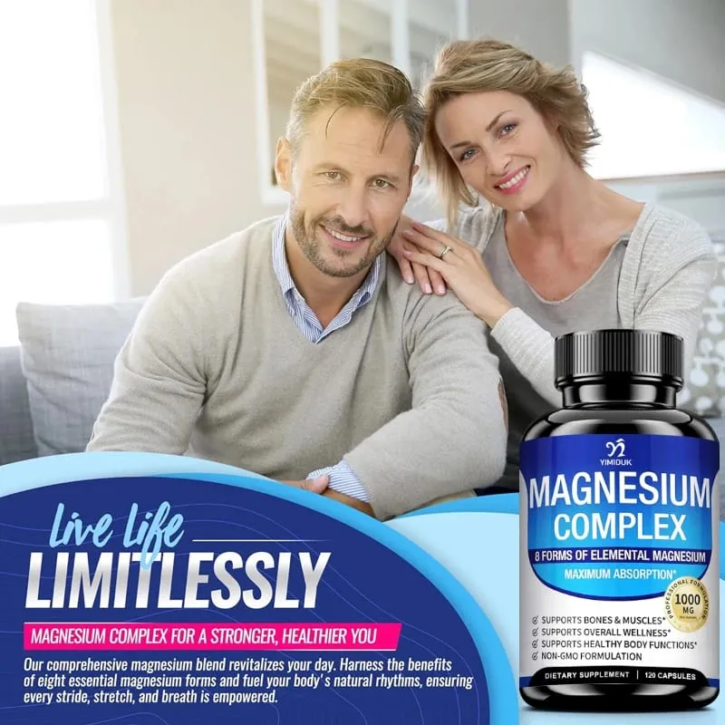 Magnesium-Komplex-Ergänzung 1000 mg – Magnesiumglycinat-Citrat-Malat-Taurat chelatisiert für Knochen-Muskel-Regenerationsenergie