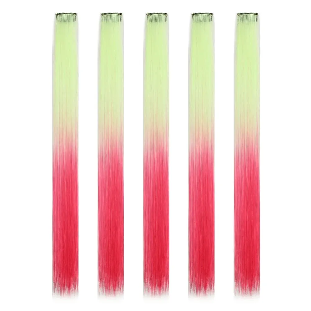5PCS/set Clip in Hair Extensions Synthetic Hairpieces Colored Party Highlights for Girls 18 inches Multi-colors Straight Hair
