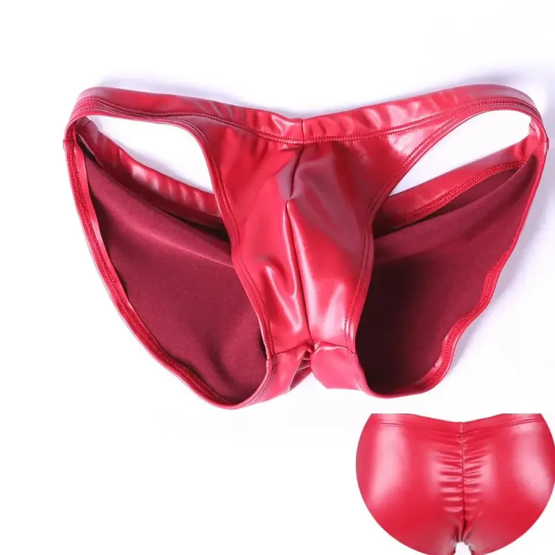 Celana Renang Mengkilap Minyak Busa PU Elastis Bokong Rendah Pengangkat Bikini Slip Shirring Jahitan Selangkangan Pakaian Dalam Celana Pendek Mandi
