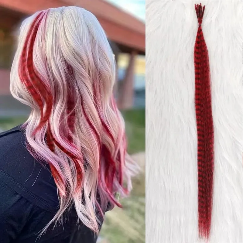 10 Buah Ekstensi Bulu Sintetis Pelangi Multiwarna Pengaya Rambut 16 Inci Cocok untuk Wanita — image 9