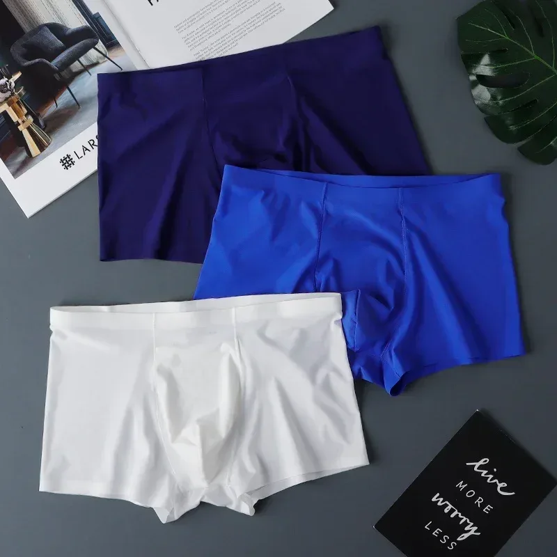 3PCS Hohe Qualität männer Eis Seide Unterwäsche Sommer Dünne Atmungsaktive Nahtlose Höschen Sexy Männliche Unterhose Plus Größe