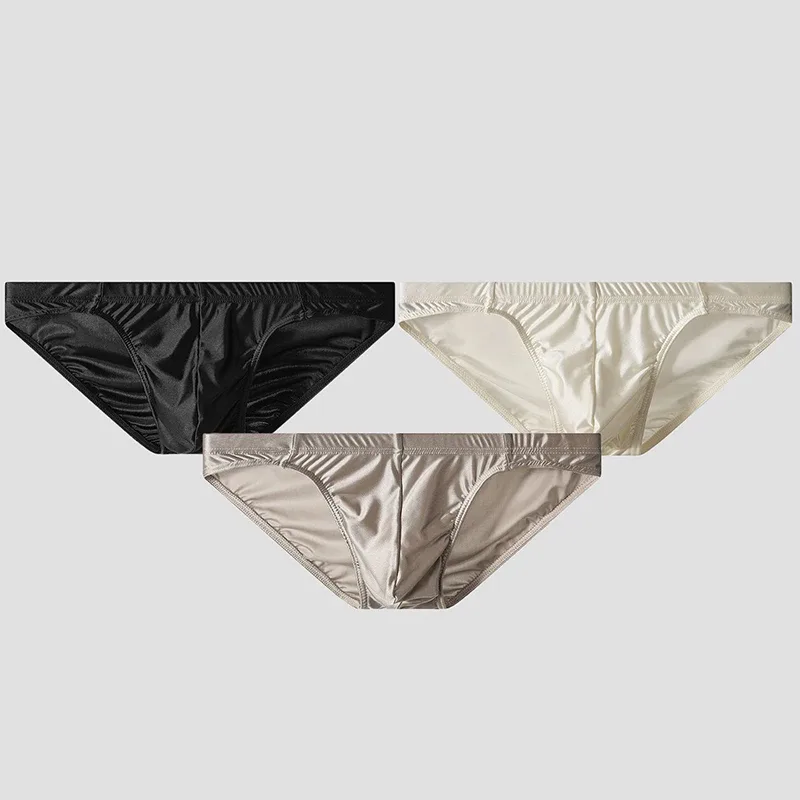Luxury Satin-like Men Underwear Ice Silk Thin Smooth Briefs Sexy Breathable Underpants U Bulge Pouch Quick Drying Panties Cuecas