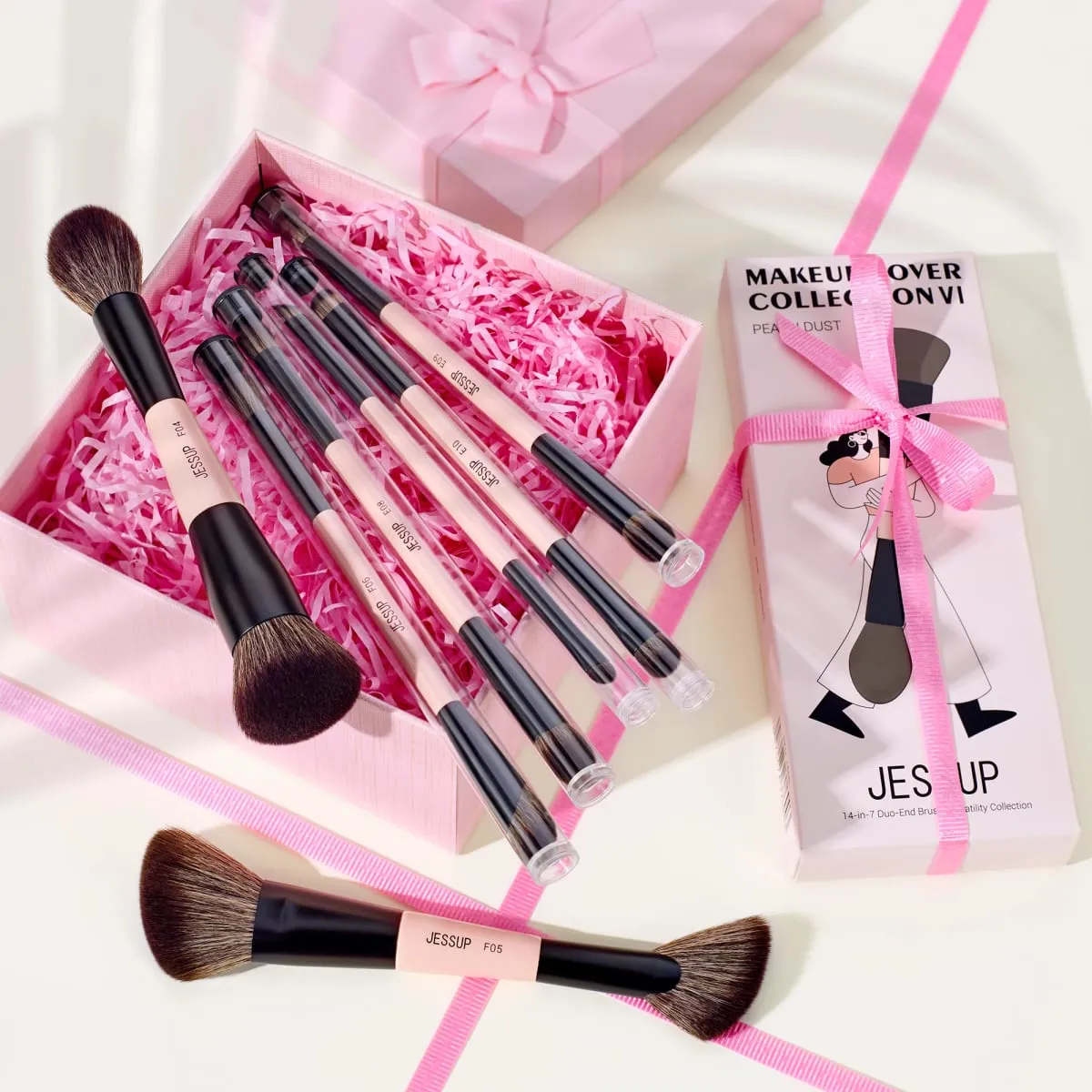 Jessup Makeup Brushes Set 3/5/7pcs Double Sided Makeup Brush Foundation Eyeshadow Powder Blending Cruelty-Free Peach Dust T600