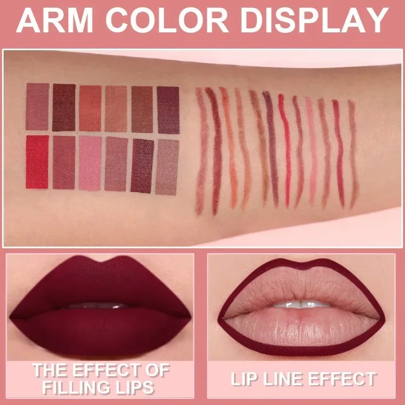 6pcs Lip Liner Pen Set Long-Lasting Waterproof Sweatproof Easy Coloring Non-fading Color Rendering Lip Gloss Set Beauty Makeup