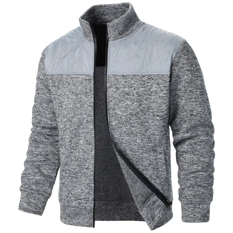 Men's Patchwork Sweatshirts Stand Collar Jacket Slim Fit Cardigan Streetwear Sportswear Casual Zip Up Coat Outdoor Tracksuit Men — image 4