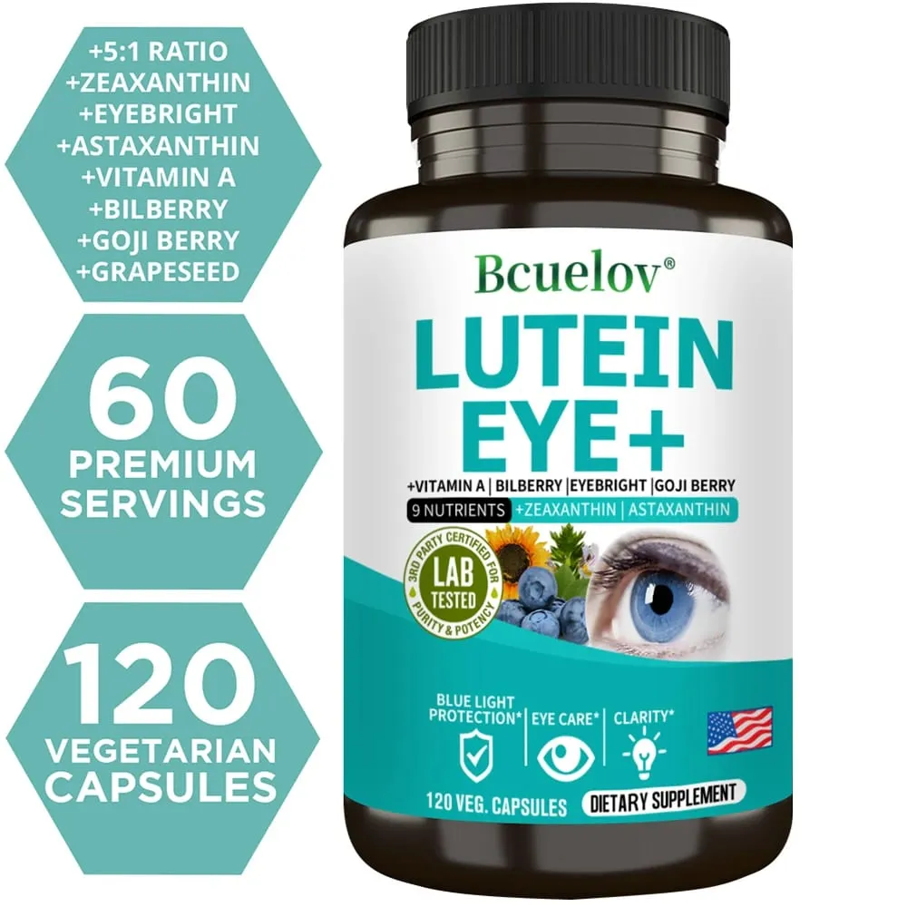 Lutein Supplement Containing Vitamin A Zeaxanthin Astaxanthin and Bilberry Extract To Support Vision Health and Eye Health