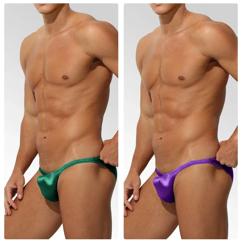 Cintura baixa gelo seda cetim roupa interior masculina apertado ajuste esporte stylejj impulsionando luxo sensual briefs juventude náilon elastano
