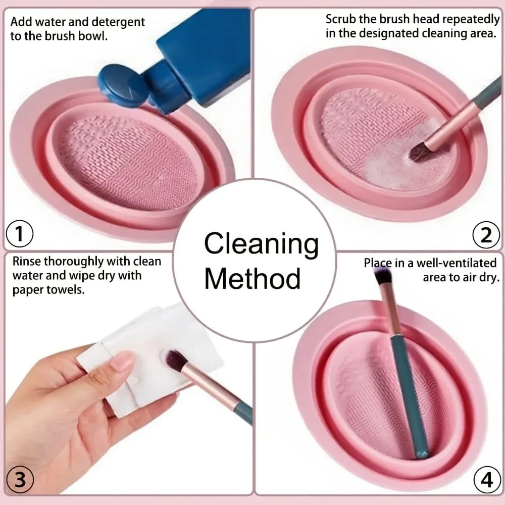 Foldable Silicone Makeup Brush Cleaner Bowl Textured Scrubber for Brushes Puffs Sponges Travel Washing Tool Compact