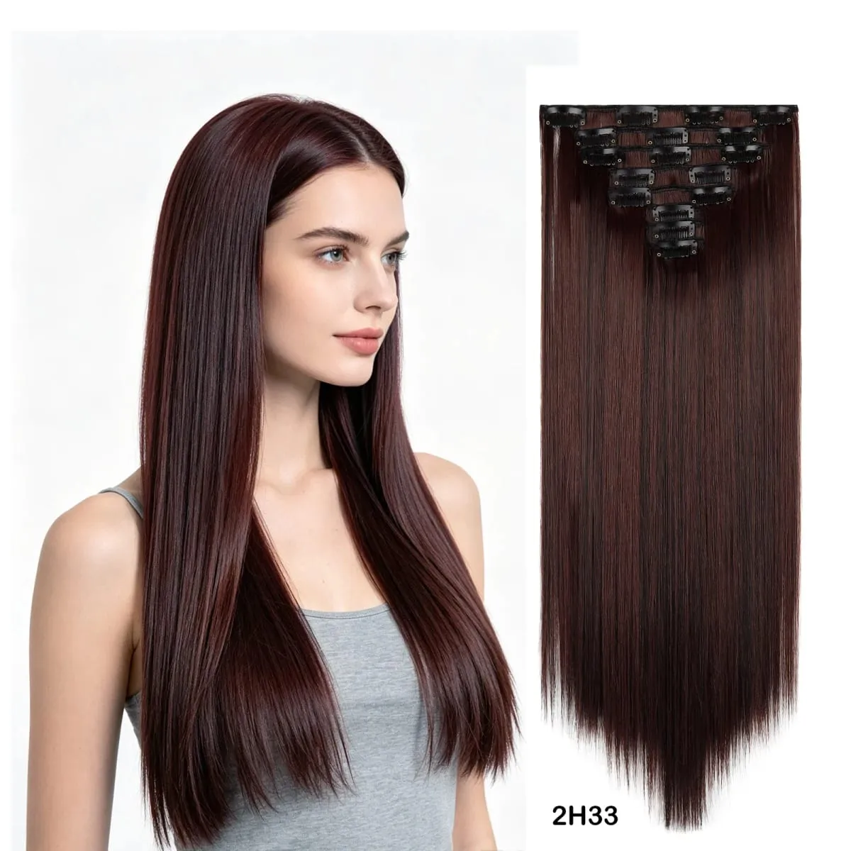 Clip In Hair Extensions Full Head 8 Pieces 17 Clips Synthetic Straight 24 Inch Matte Hair Set Multiple Colors