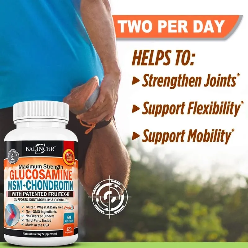 Glucosamine Chondroitin MSM - Joint Support Supplement for Men and Women - Relieve Joint Discomfort 30/60/120 Capsules NON-GMO