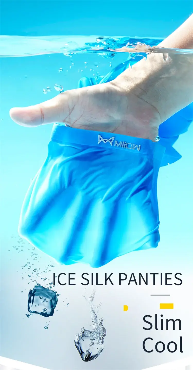MiiOW 3Pcs Sexy Seamless Boxer Men UnderwearA Graphene Men Boxer Antibacterial Ice Silk Man Underwear Male Boxers MR8052