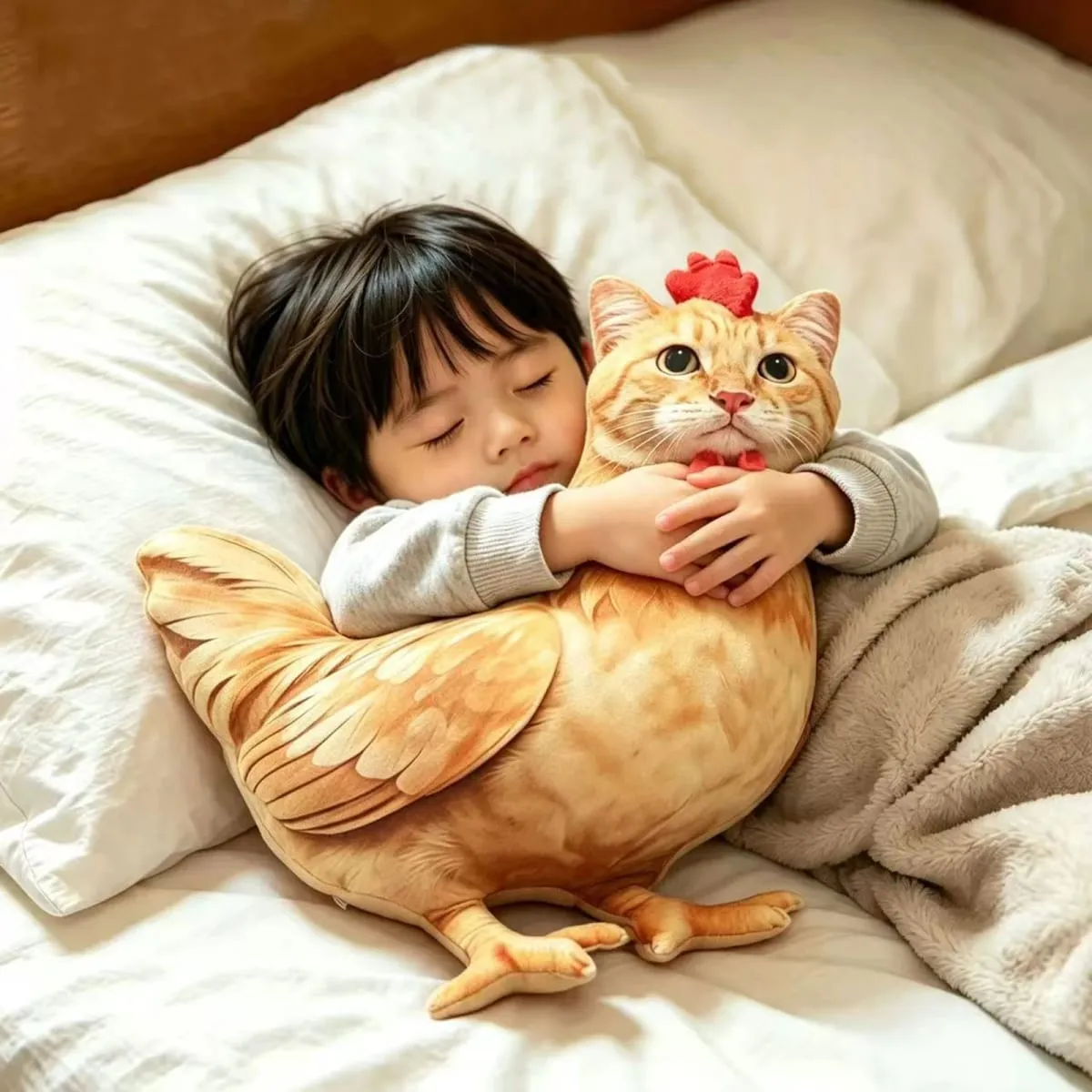 고양이 치킨 재미 있은 참신 부드러운 플러시 베개 귀여운 동물 박제 소파 쿠션 3D 오렌지 얼룩 무늬 새끼 고양이 인형 — image 4