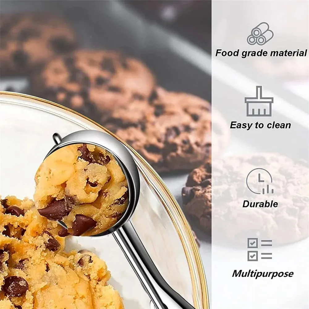 Stainless Steel Ice Cream Scoop For Baking Cookie Scoop Trigger Release Cookie Dough Scoop Anti-Slip Spring-Trip Kitchen Tool