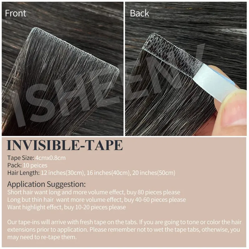 머리 확장에 Isheeny 보이지 않는 테이프 12 "16" 20 "피부 Weft 테이프 Ins 10pcs 자연 스트레이트 기계 레미 인간의 머리카락 제작 — image 4