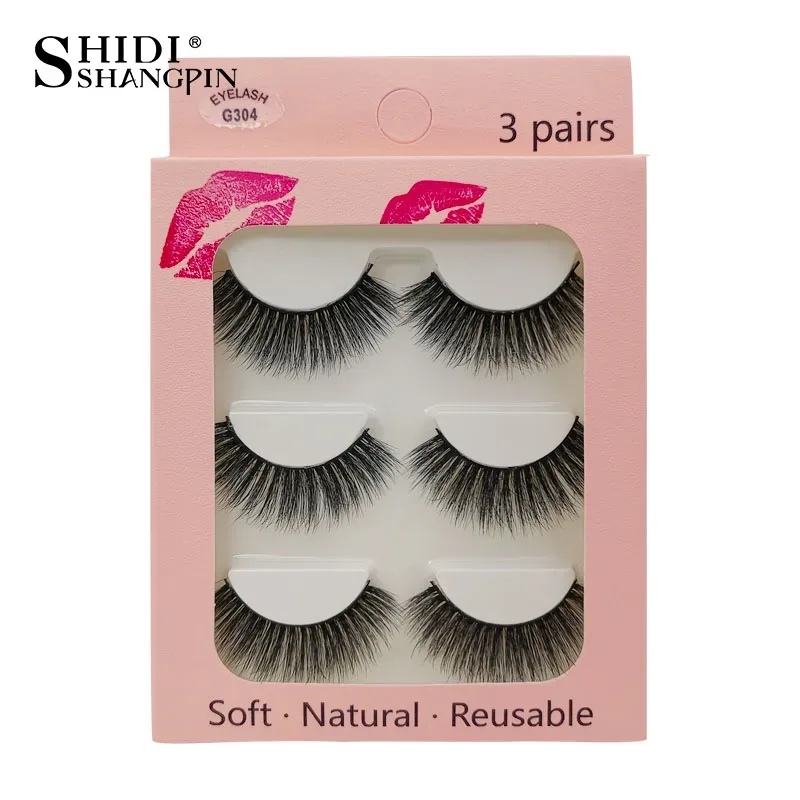 Faux Cils 3 Pairs False Eyelashes Natural Long 3D Mink Lashes Soft Fluffy Wispy Handmade Fake Lashes Eye Makeup Tools Maquiagem