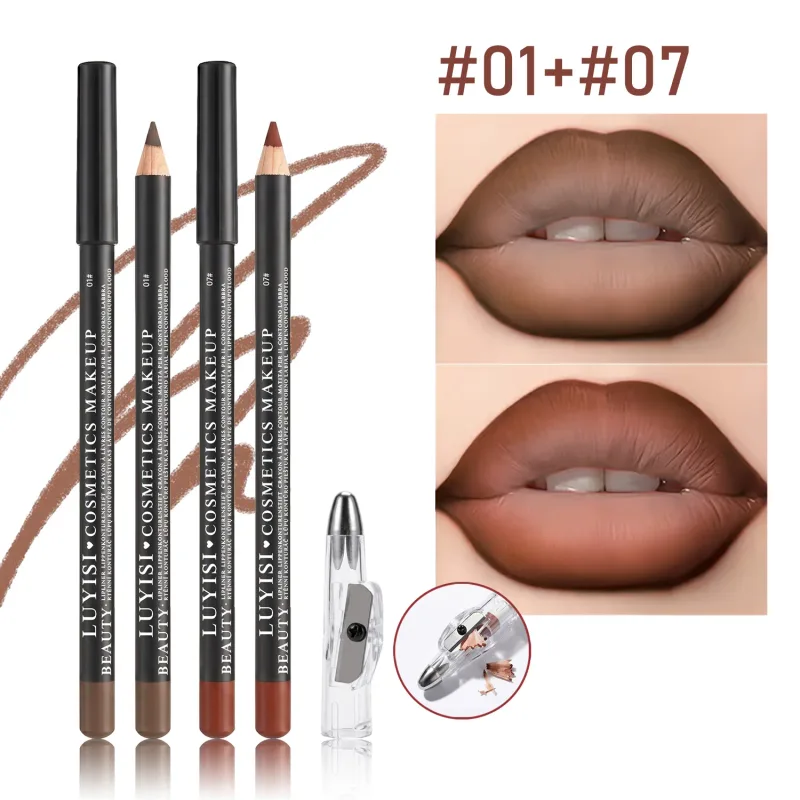 Professional Lip Liner Set with Sharpener 2pcs Waterproof Lip Pencils+1pc Sharpener Long-Wearing Transfer-Proof Velvet Matte