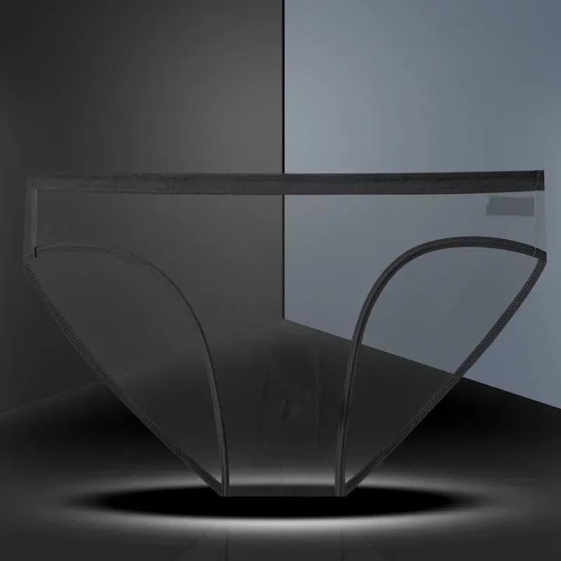 Transparent Underwear Hot Man Pants Ultra-thin Perspective Mid-rise Male Mesh Slips Homme Panties Plus Size — image 3