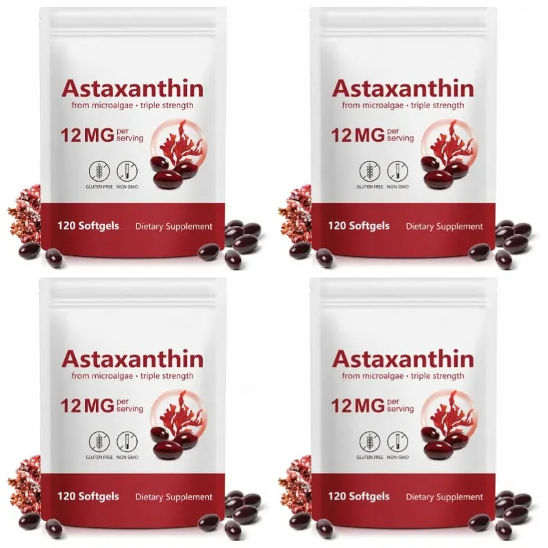 Astaxanthin Softgels From Microalgae Promotes Collagen Production Soy Free Gluten Free Non GMO Triple Strength 120 Softgels